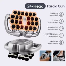 24 Head Professional Fascia Gun Deep Tissue Electric Muscle Massager With 21mm Depth, 2000mAh Battery And Dual Handles For Full Body Relief (Option: Grey)